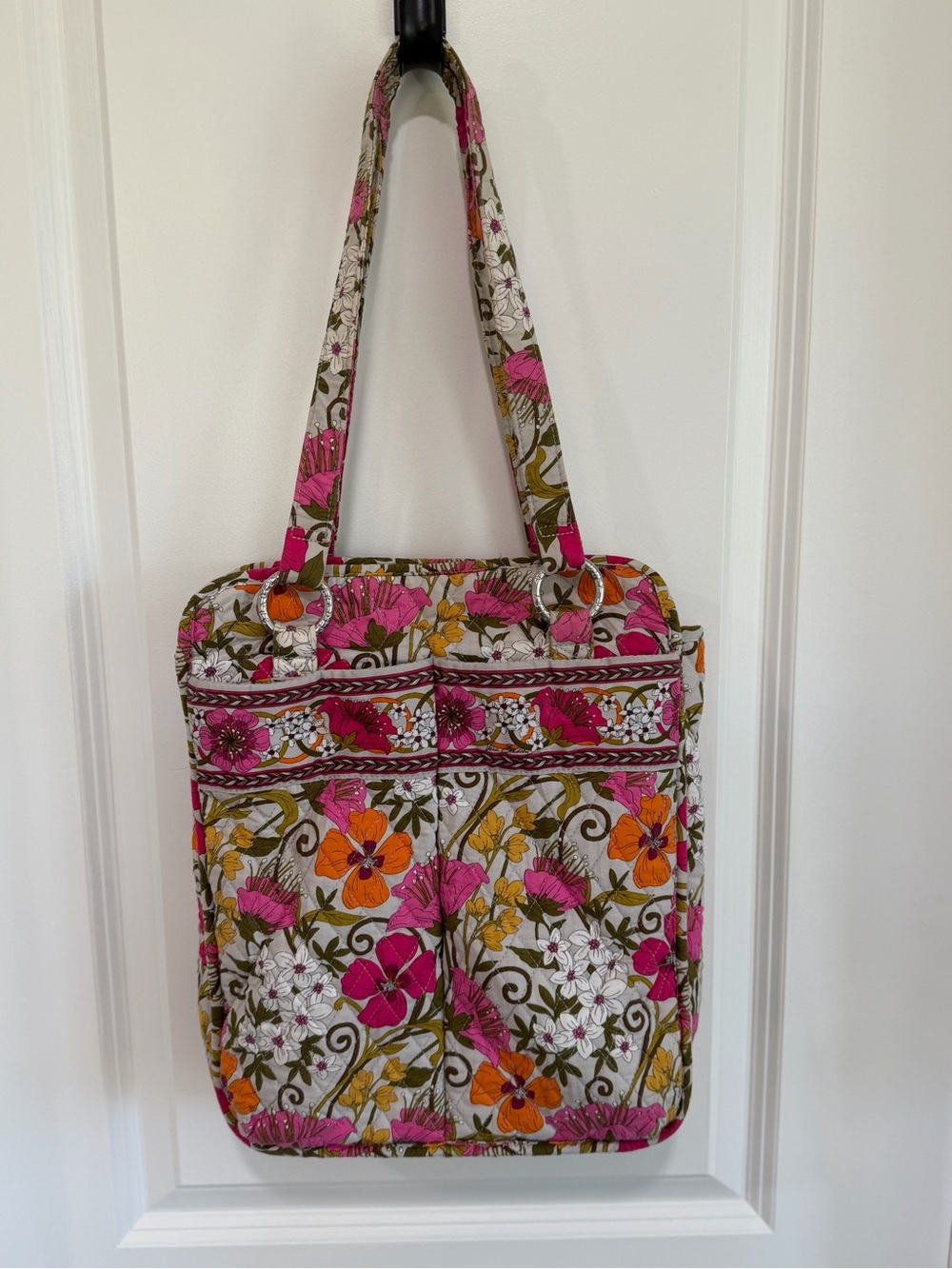 Vera Bradley Floral Quilted Tote Bag in Pink & Orange